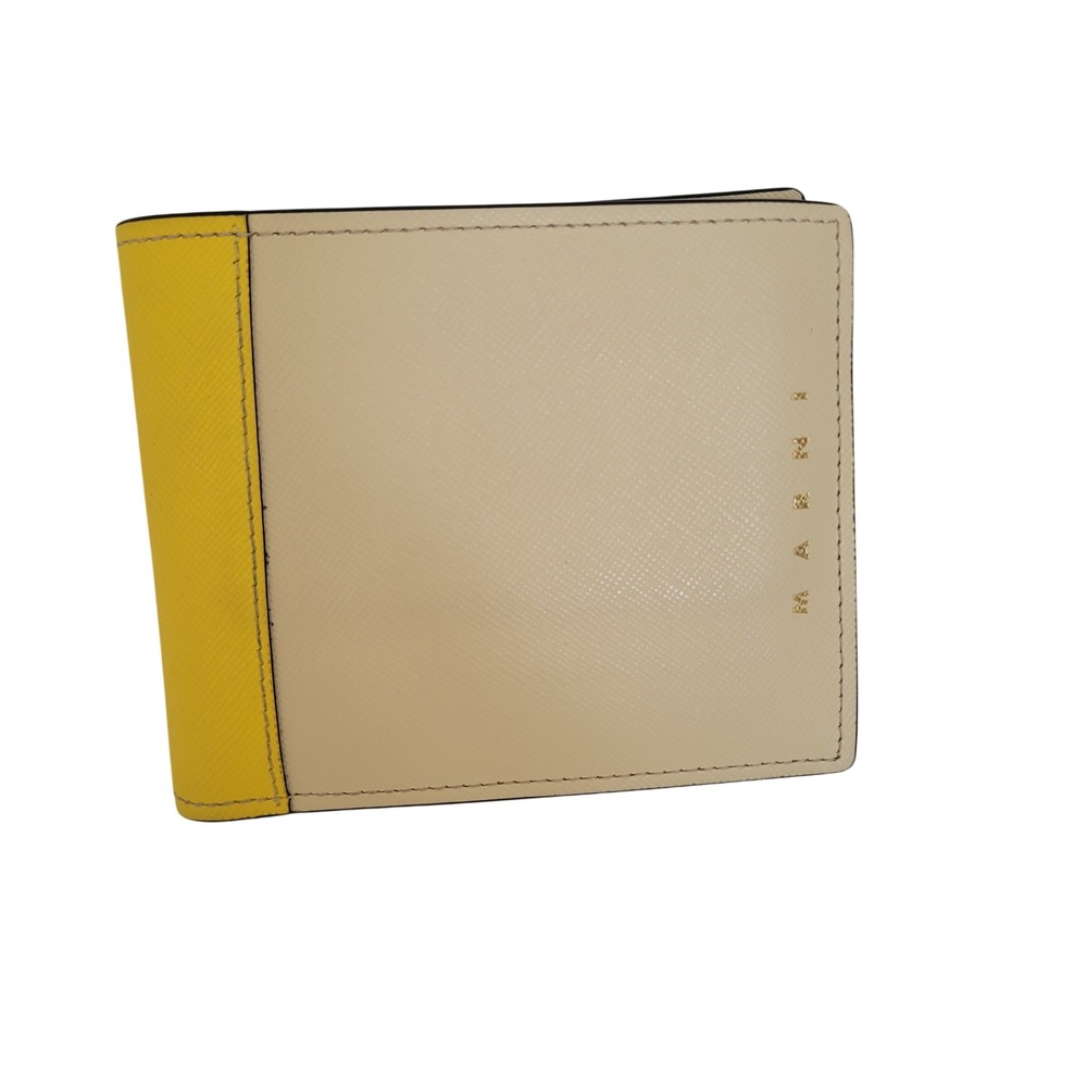 Marni Saffiano Leather Bifold Wallet Cream Yellow Colorblock Made in Italy